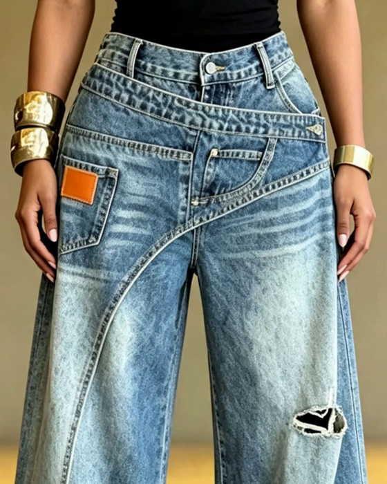 Bukser Uregelmessig Revne Denim Lange