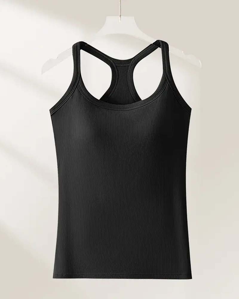 Tanktopp Innebygd Bh Ribbet Ensfarget