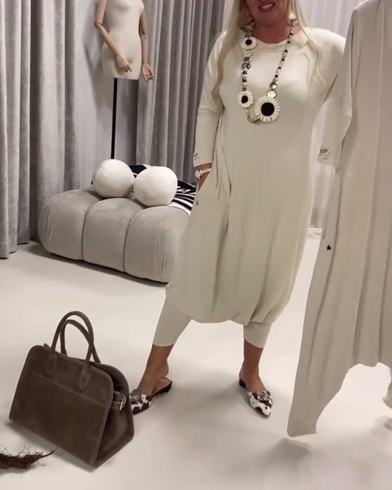 Jumpsuit Ensfarget Langermet Avslappet