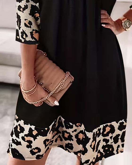 Kjole V-Hals Leopard Tre-Kvart-Erme
