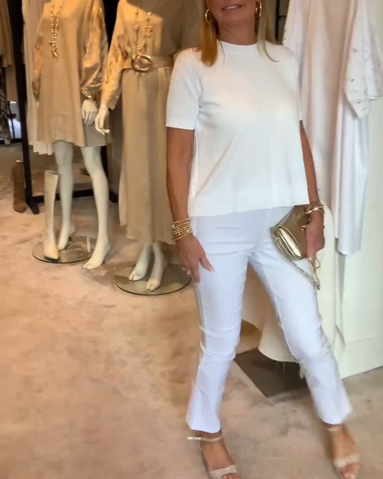 Topp Plissert Rund Hals Ensfarget