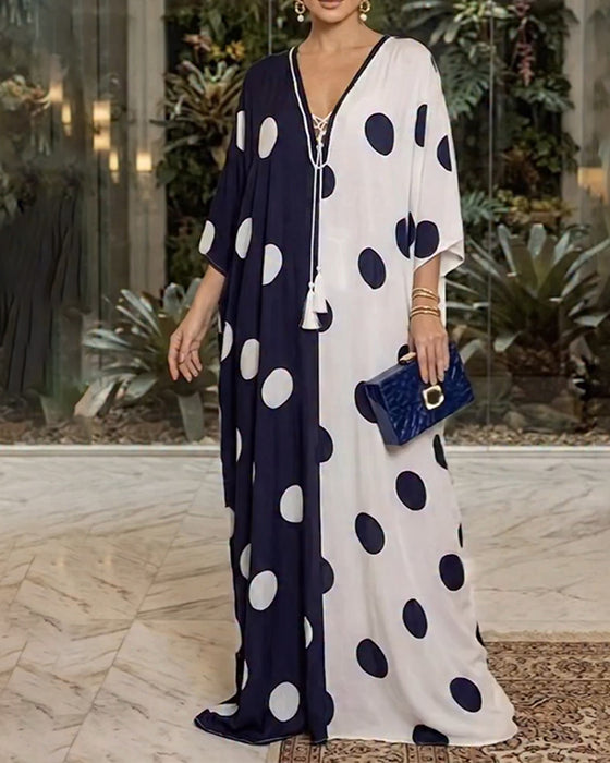 Kjole V-Hals Stor Polka Dot Casual