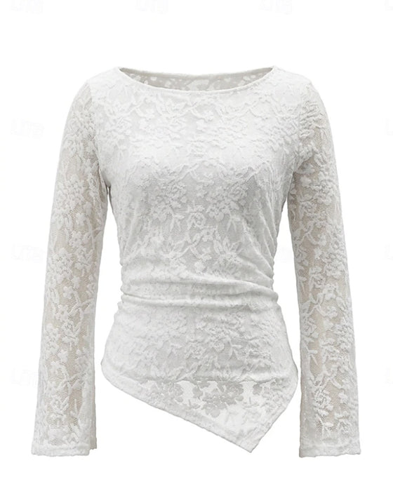 Bluse Rund Hals Blonde Panel Asymmetrisk