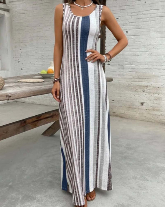 Kjole Ermeløs Fargerik Stripe