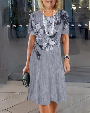 Kjole Rund Hals Kortermet Trykt