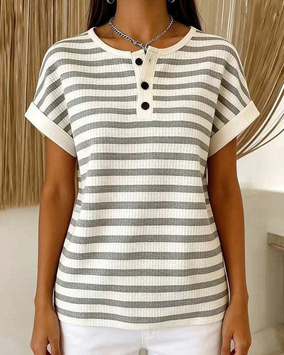 T-Shirt Stripet Vaffel Henley