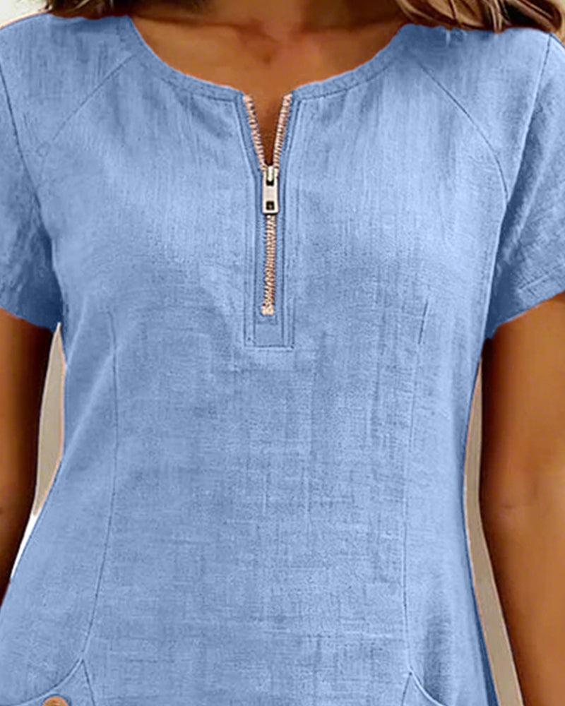 Kjole Glidelås Lomme Bomull Lin