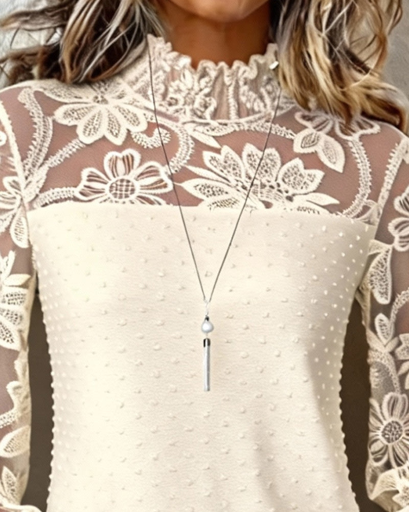 Topp Tredimensjonal Blomstret Blonder Langermet