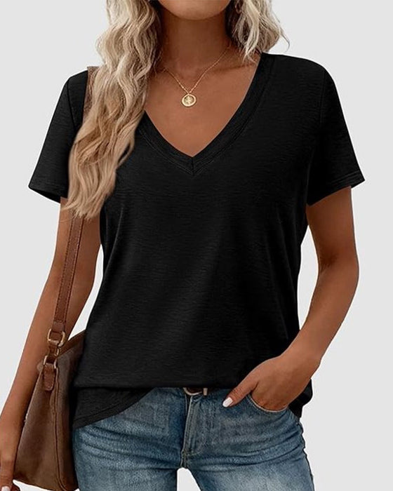 T-Skjorte Pullover V-Hals Solid
