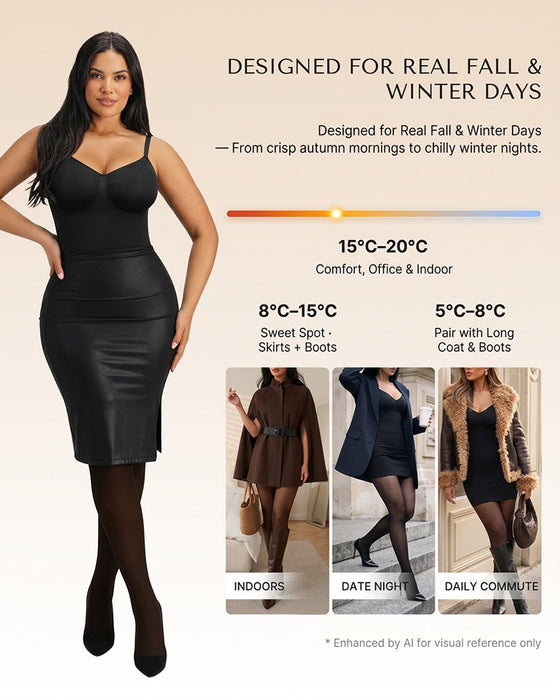 Gjennomsiktig Panel Med Fleeceforet Tights Stay-Warm Magekontroll Sheer Effekt Tights Bodysuit Svart Basic