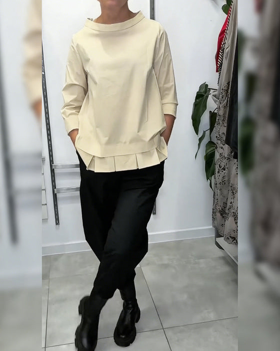 100% Bomull Bluse Vid Krage Ensfarget Casual