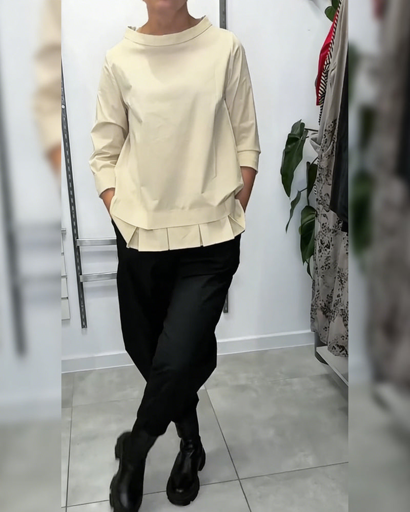 100% Bomull Bluse Vid Krage Ensfarget Casual