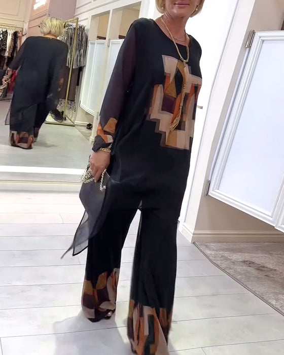 Dress Elegant Langermet Trykt Vide Ben