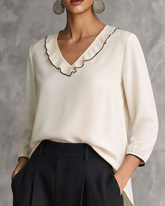 Bluse V-Hals Lang Erme