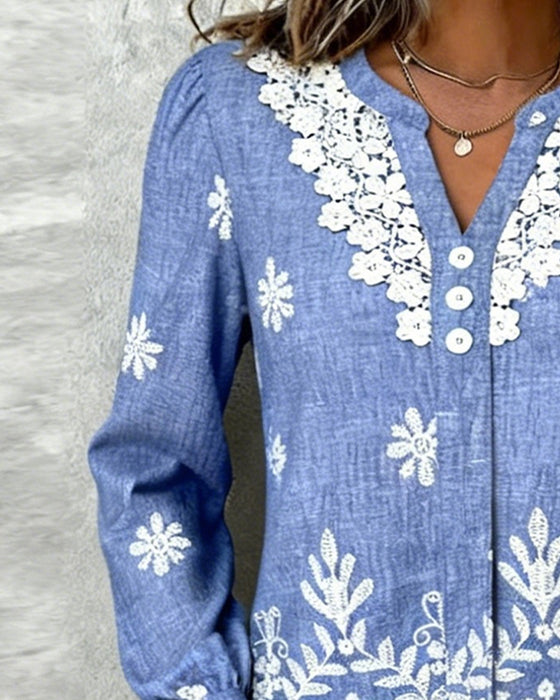 Skjorte Bobleermet Broderi Kniplingkant