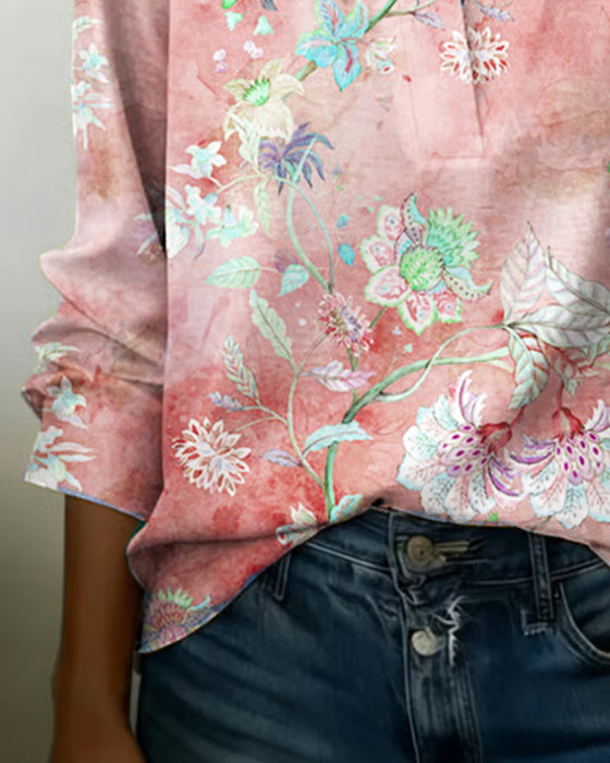 Bluse Ståkrage Langermet Blomstret