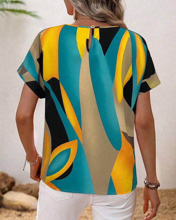 T-Skjorte Rund Hals Kontrasttrykk