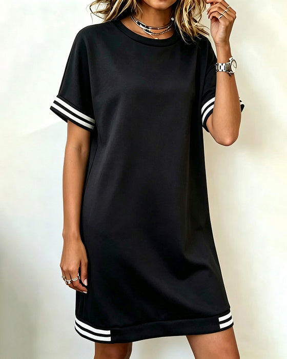 Kjole Rundhalset Stripe Casual
