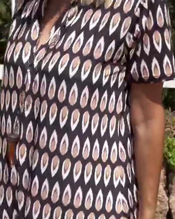 Kjole V-Hals Trykt Kortermet Rett Maxi