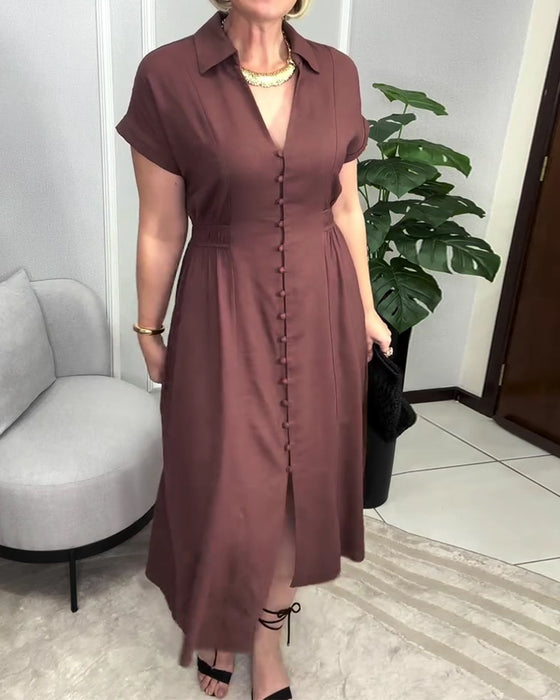 Kjole Ensfarget Knapping Midje