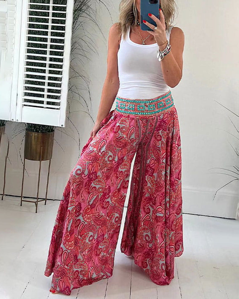 🌸 Mønstret Avslappet Halvlångt Skjørt