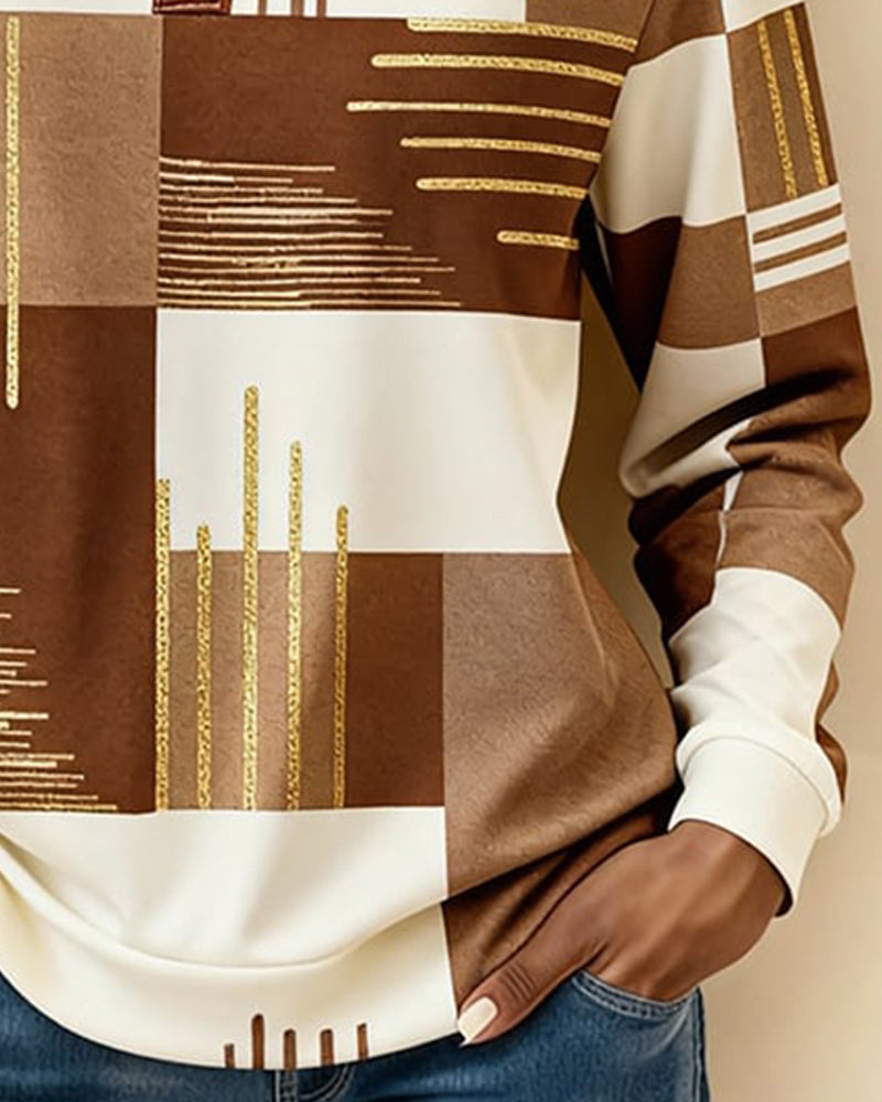 Fargeblokkert Genser Med Ståkrage Og Knappslås Foran