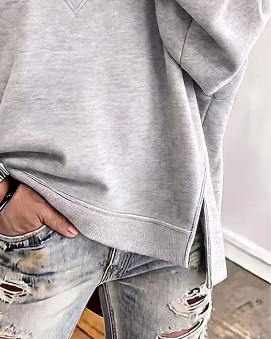 Sweatshirt V-Hals Blott Skulder Asymmetrisk Splitt