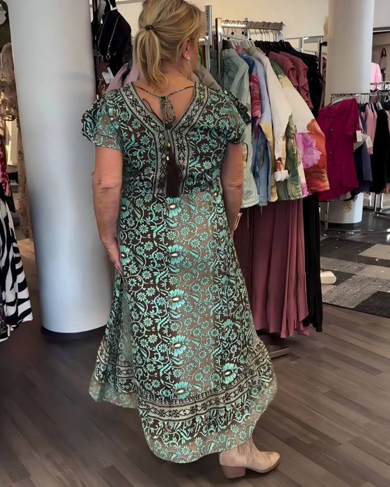 Kjole Retro Blomstertrykk Mellomlang Erm