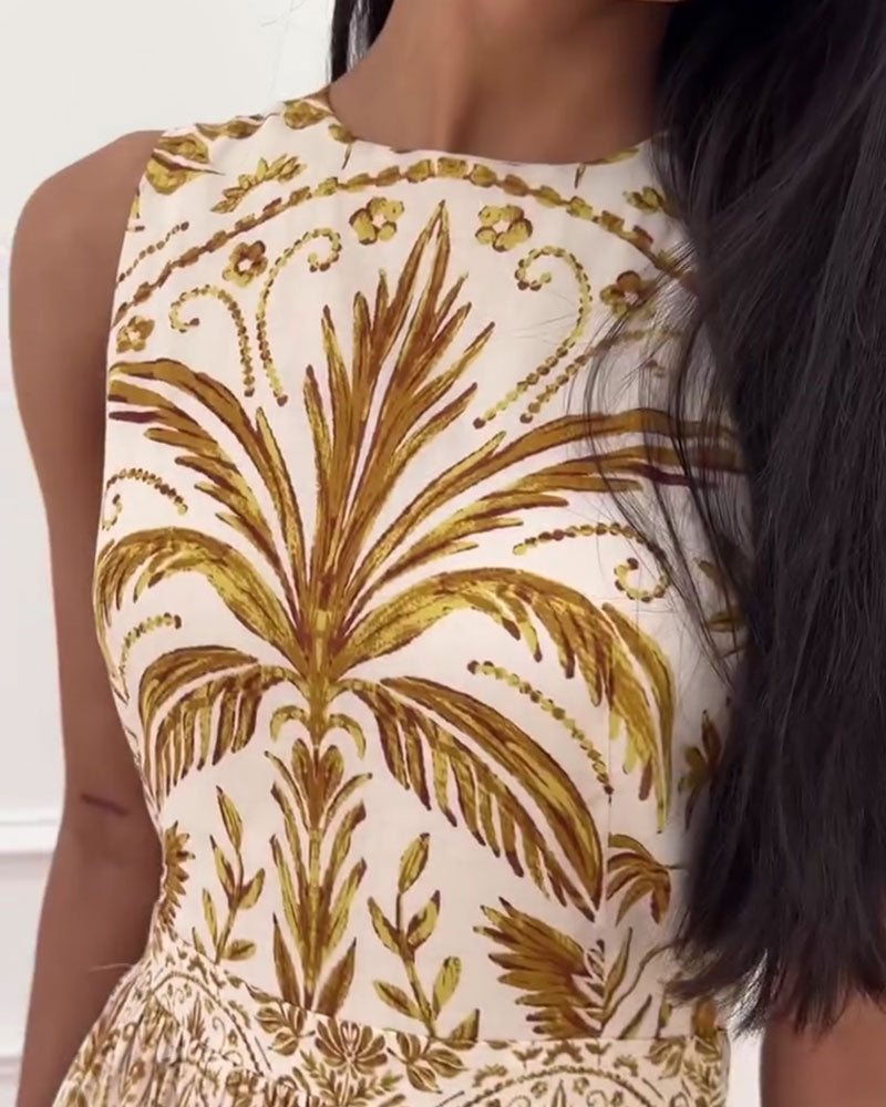 Kjole Retro Trykt Ermløs Lang