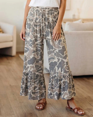 Bukser Elastisk Midje Kamuflasje Ruffle Capri