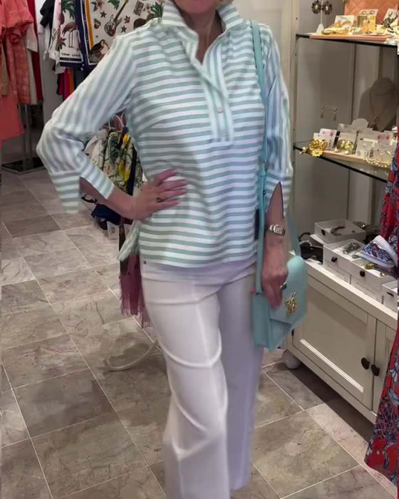 Bluse Stripet Slag Tre Kvarter Erme