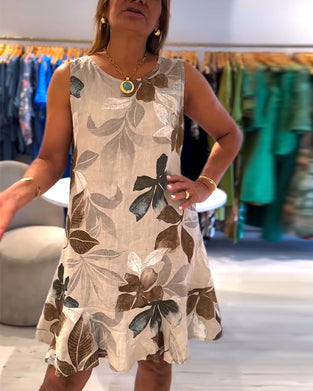 Kjole Uten Ermer Rund Hals Trykt