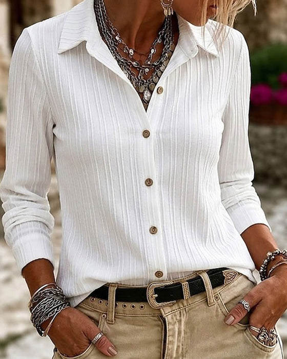 Bluse Teksturert Vertikal-Stripe Langermet
