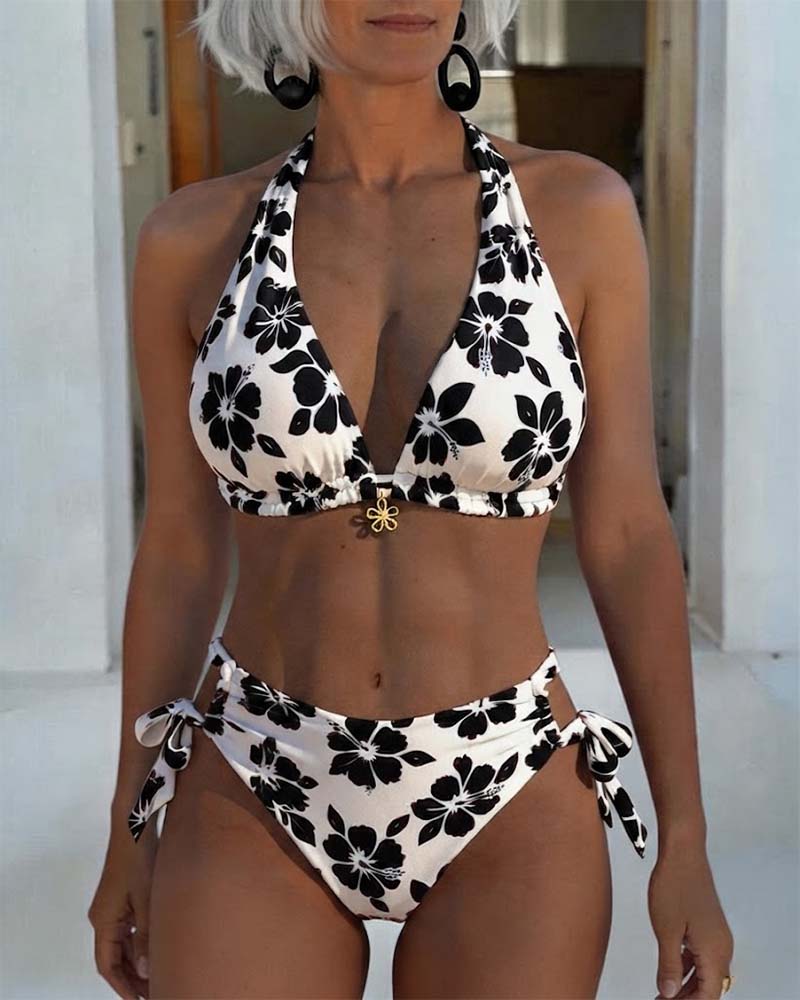 Bikini Hibiskus Trykk Halter