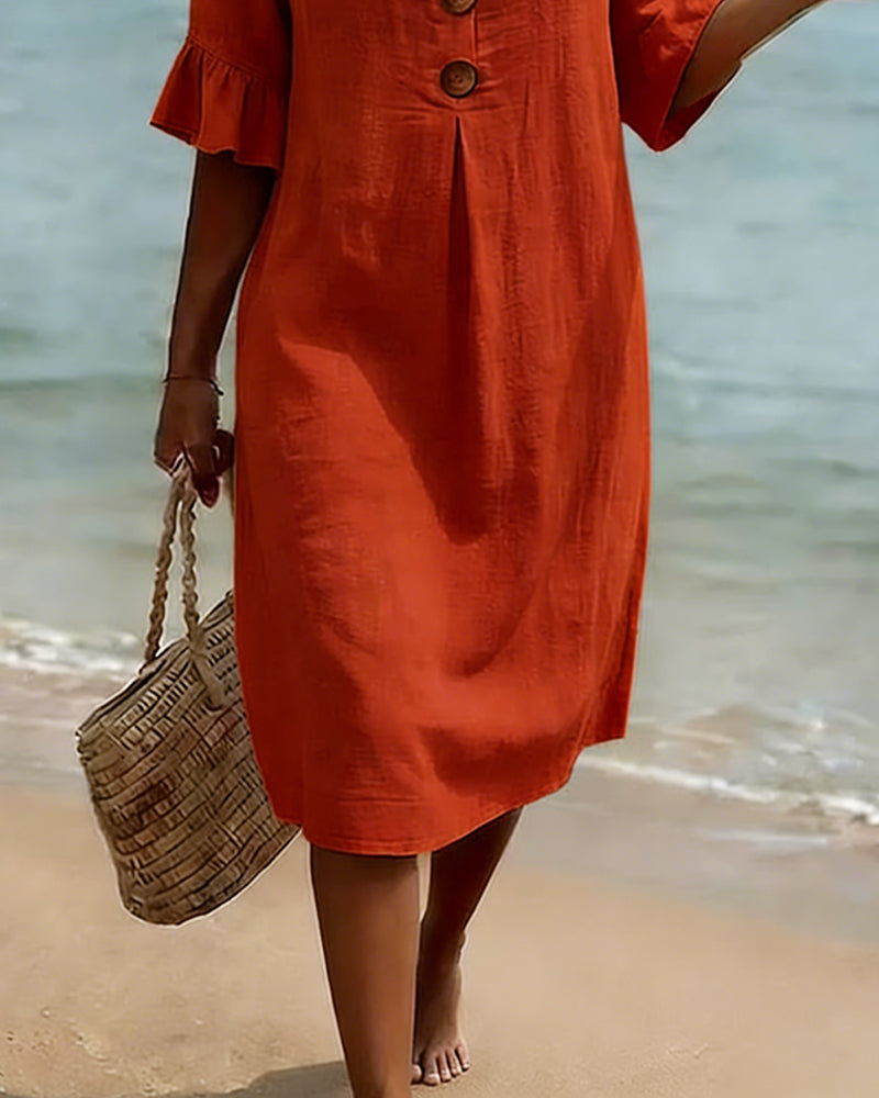 Kjole Knepp Rynkete Erm 100% Bomull