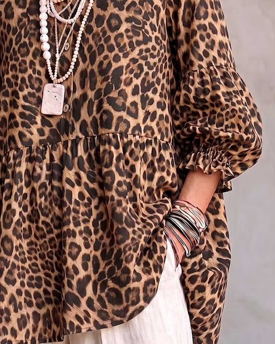 Topp Leopard Trykk Rynke Trim Knapp