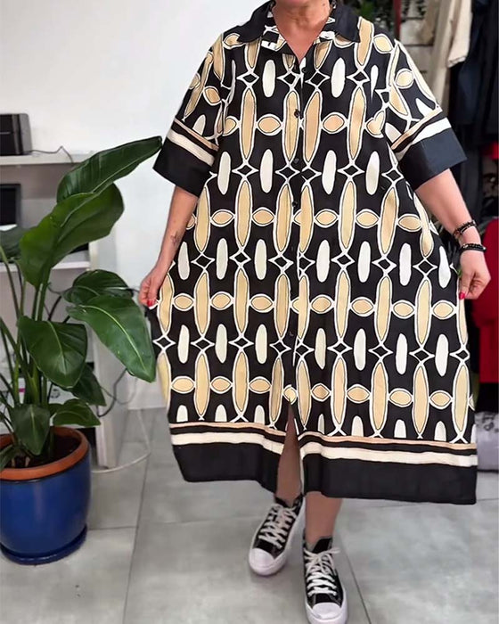 Kjole Krage Trykt Kort Erme Løs