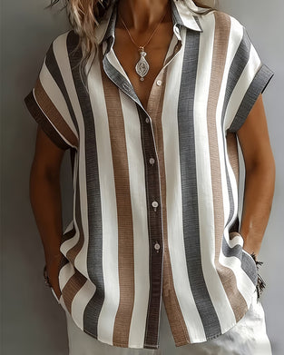 Skjorte Vertikal Stripe Kort Erme