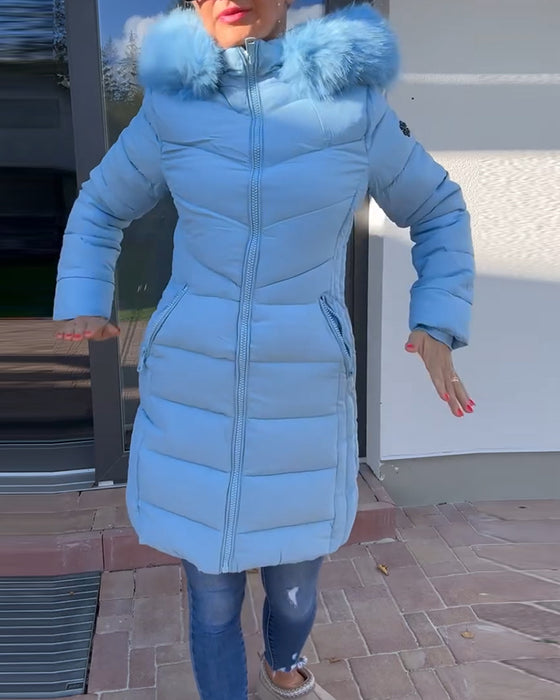 Uformell ensfarget polstret jakke med glidelåslomme