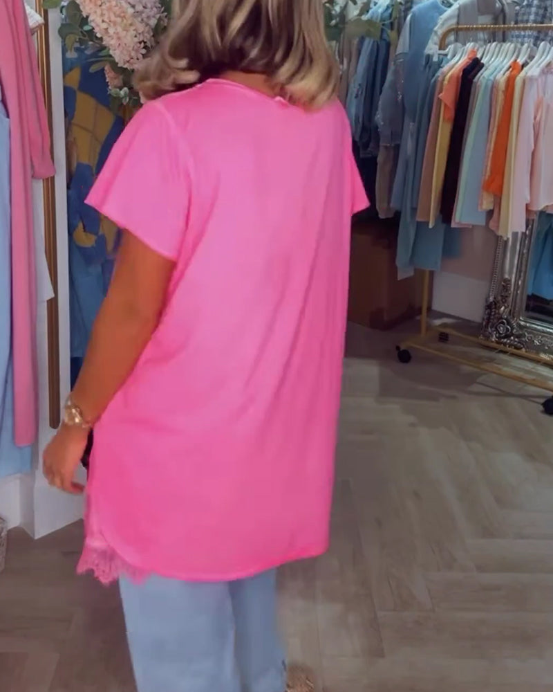 T-skjorte Blonde Spleiset Kort Erme