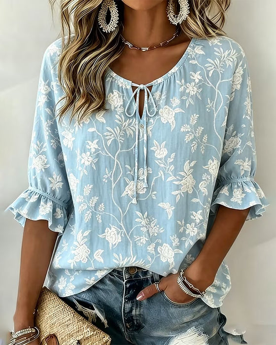 Bluse Knyting Ruffle Trykk