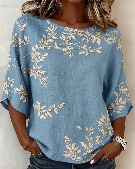 Bluse Rund Hals Flaggermusermer Stripet