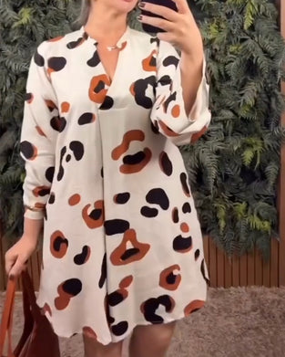 Kjole Trykket Lang Erme Løs