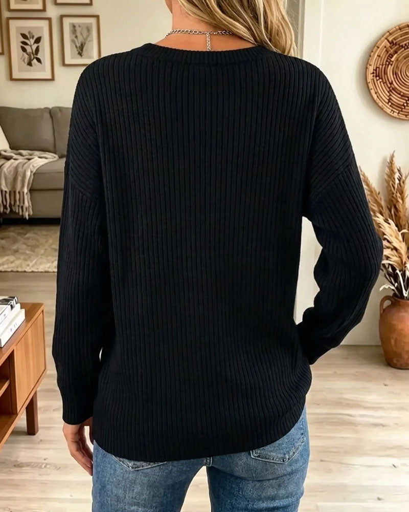 Topp Horisontal Stripe Casual Lang Erme