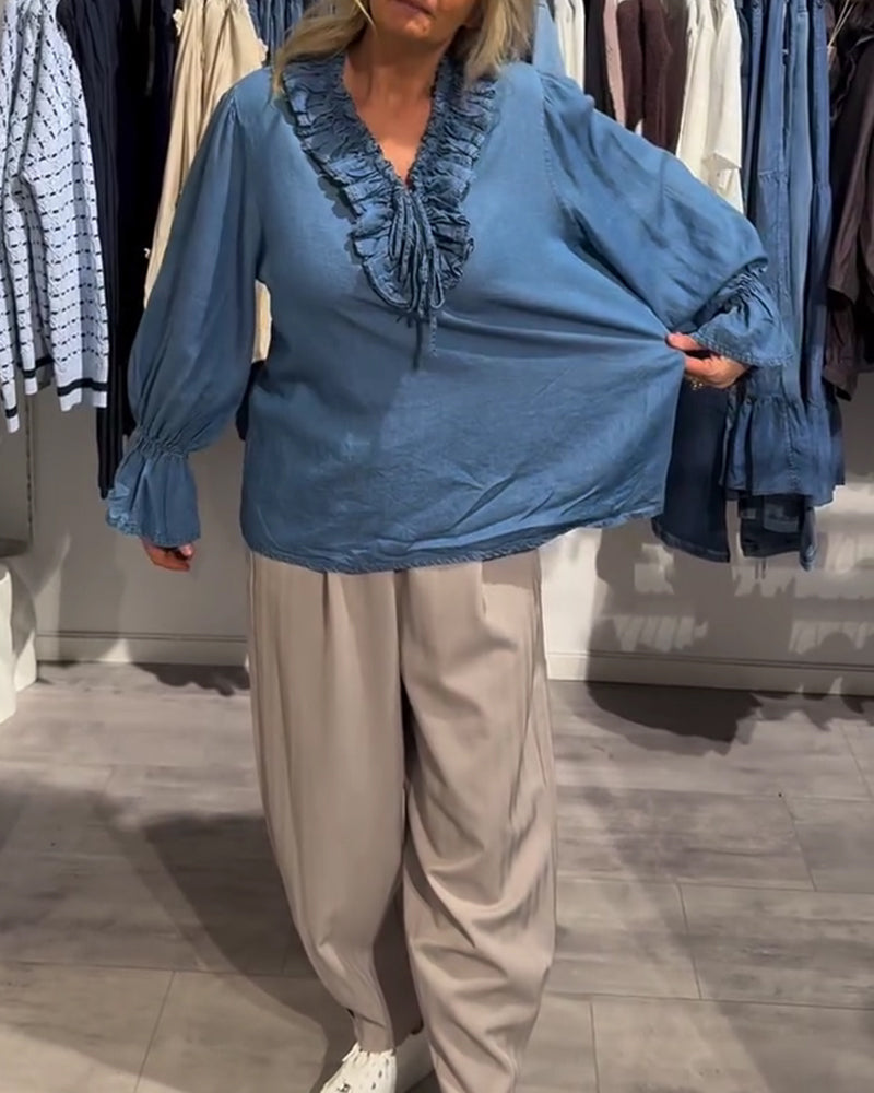 Bluse Rysj Kant Knyte Denim