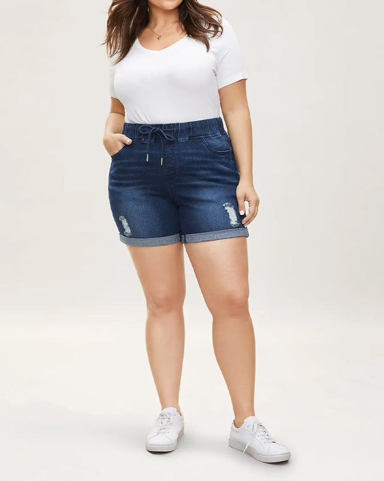 Shorts Elastisk Midje Revne Jeans
