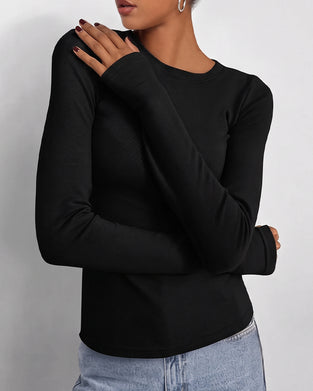 T-Skjorte Rund Hals Slim Fit Lang Erme Solid