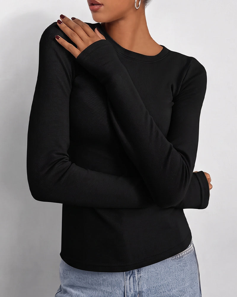 T-Skjorte Rund Hals Slim Fit Lang Erme Solid