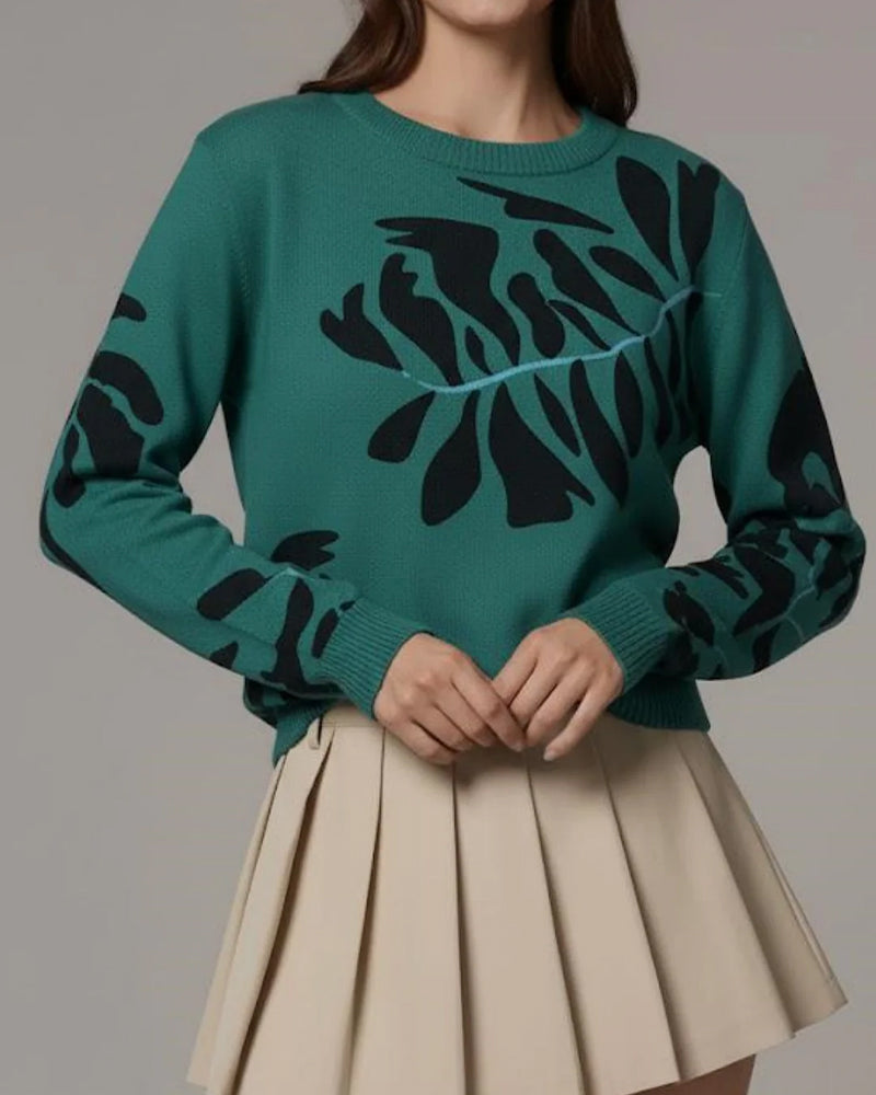 Kvinne Strikket Top Med Fargeblokkdesign, Heklet Strikking, Lange Armer, Rundkrage, Løs Passform, Boho Vintage Stil Och Bomullstoff