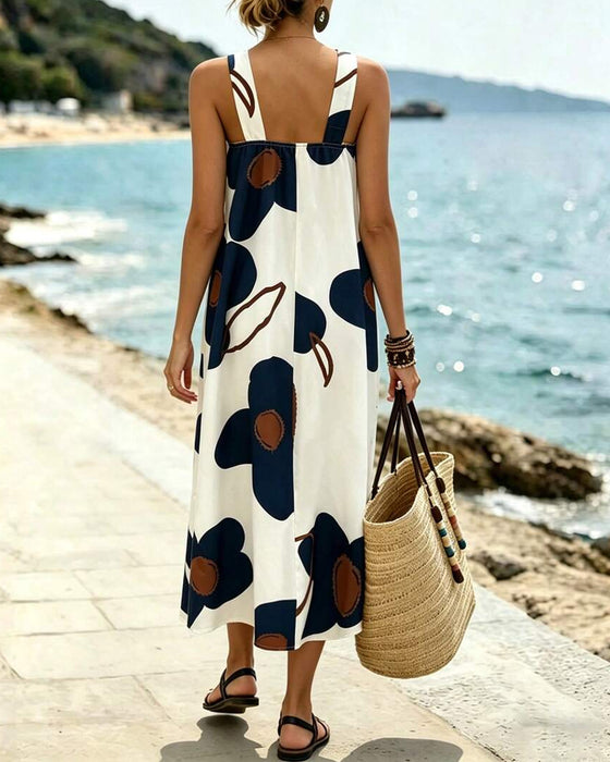 Kjole Kors Halter Blomstret Splitt Maxi
